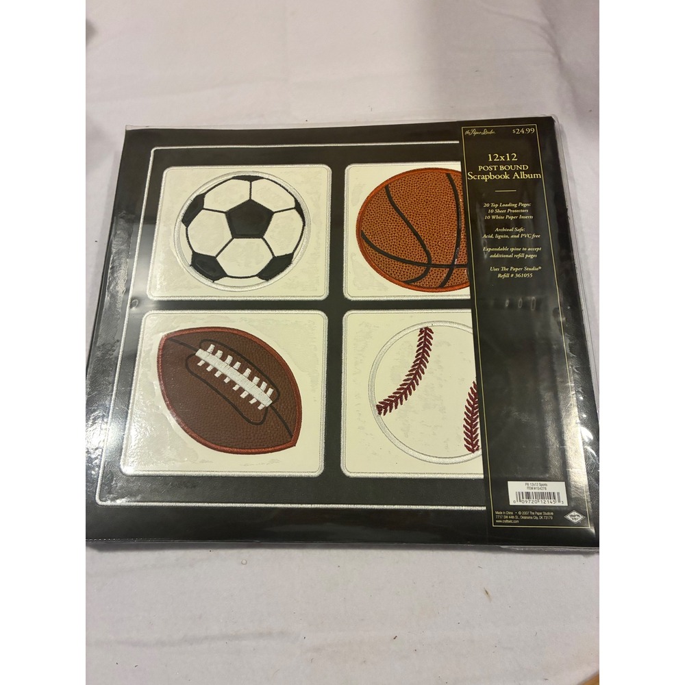 The Paper Studio 12x12 Sport Post Bound Scrapbook Album Soccer Baseball Football